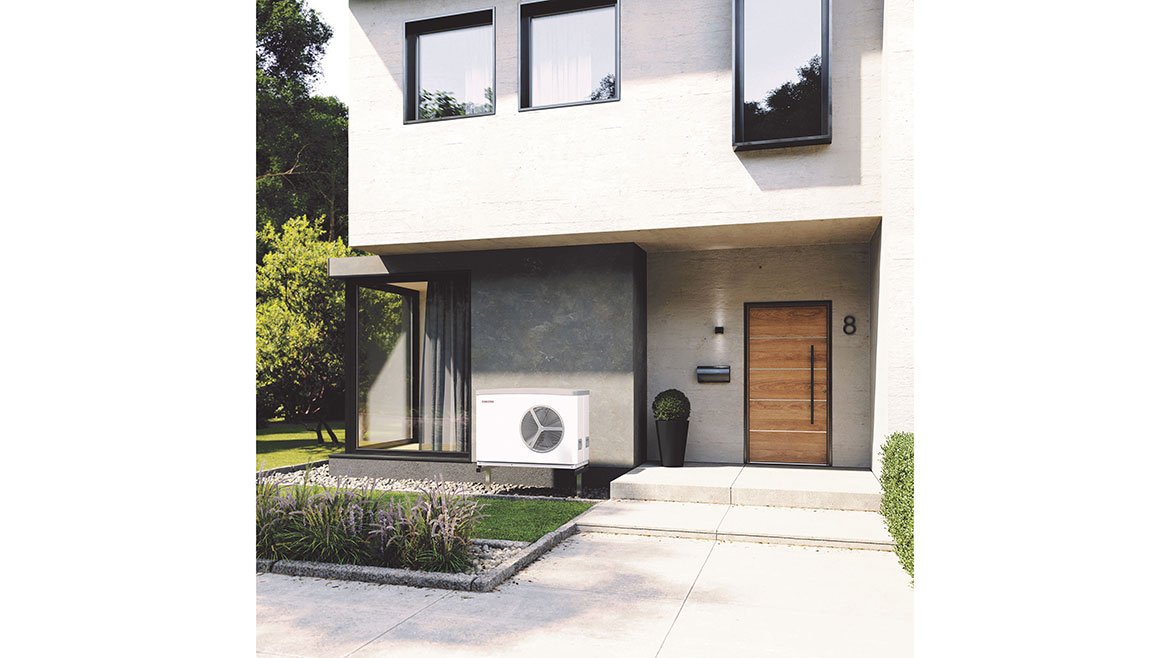 Heat Pump Water Heater outside by front door